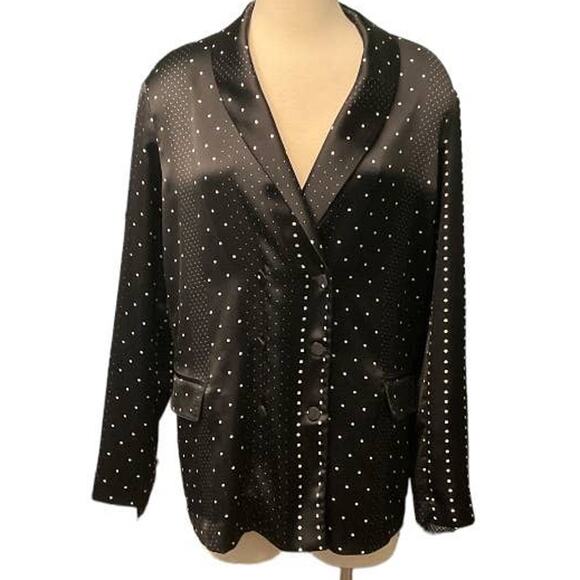 NWOT Victoria’s Secret Black Satin Dot Smoking Jacket with Pockets Size Large - Picture 6 of 9